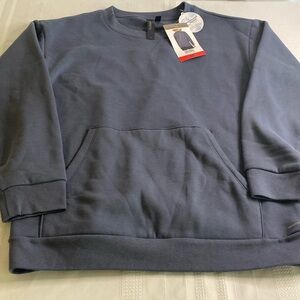 NWT Mondetta Ultra-Soft Crew Neck Medium Kangaroo Pocket Ribbing Relaxed Blue